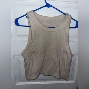 Aerie Crochet Rib Tank Top - Beige Cropped Women's Tank